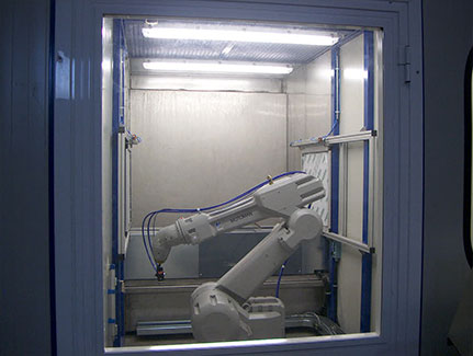 Impianti automatici pressurizzati con trasportatori e verniciatura robotizzata per plastica, vetro, metallo, legno
